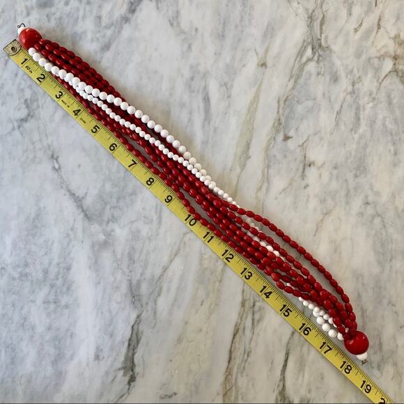 Vintage Ethnic Wooden Beaded Choker Necklace Red and White - Picture 4 of 7